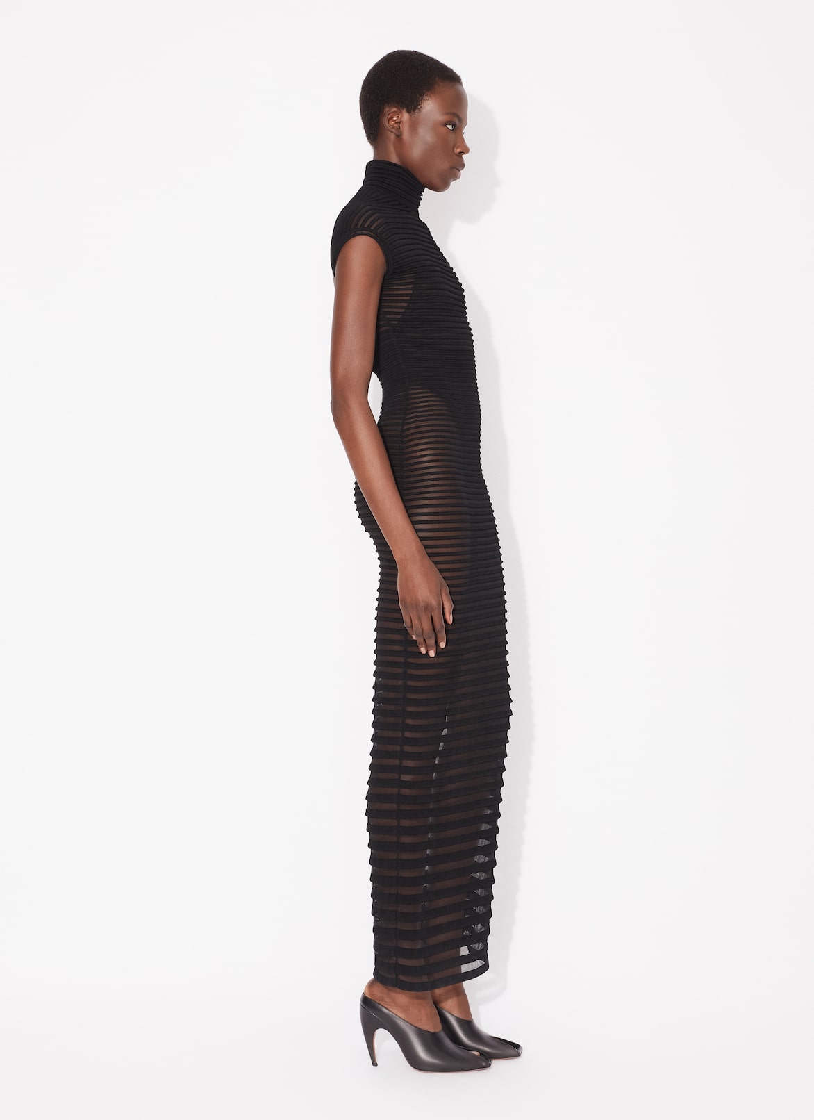 STRIPED LONG DRESS ALAÏA BLACK STRIPED LONG DRESS